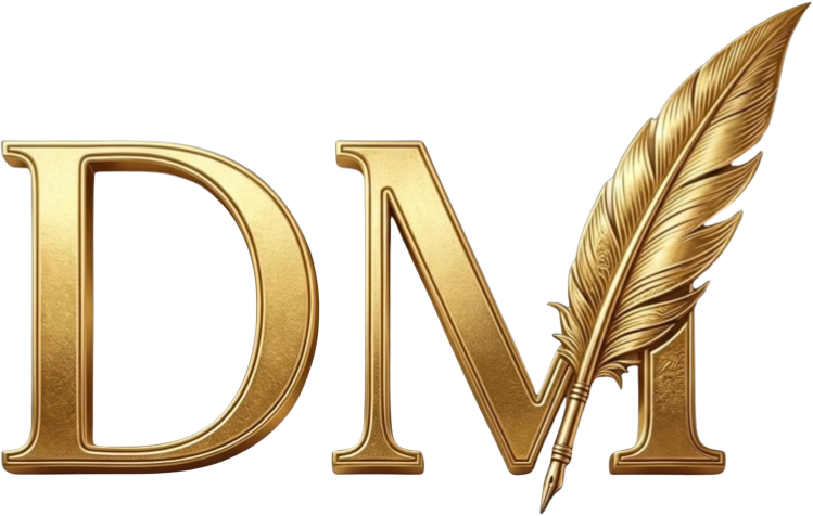 Logo DM com pena dourada